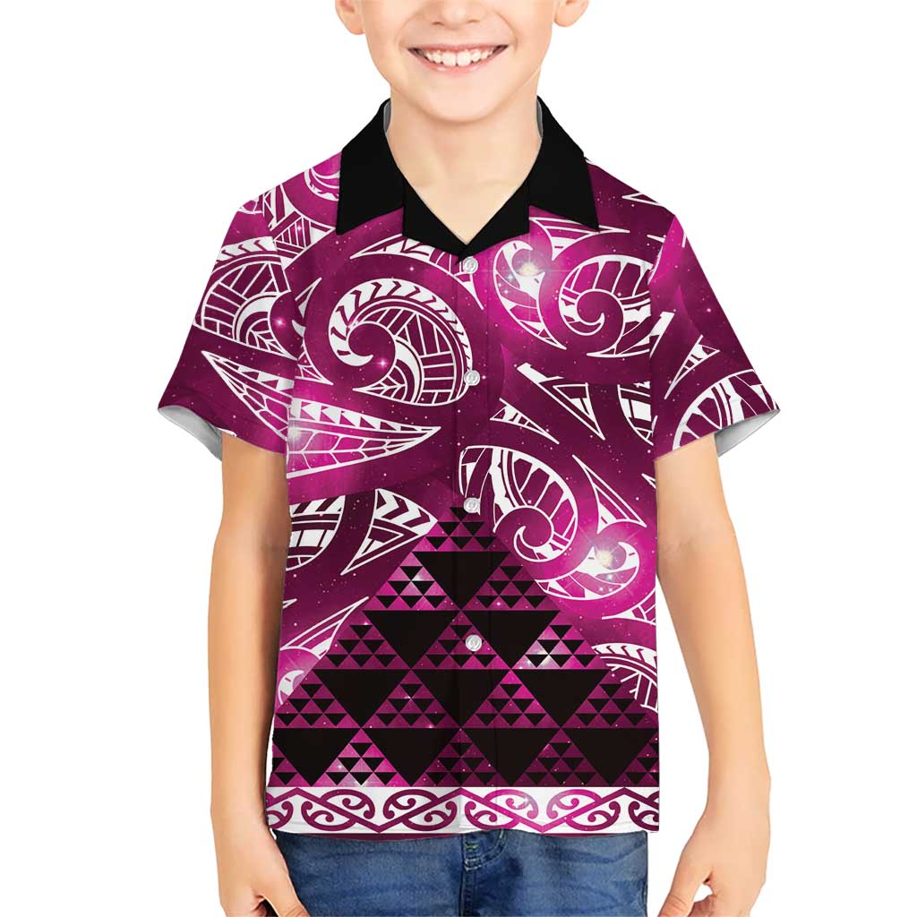 Matariki New Zealand Family Matching Short Sleeve Bodycon Dress and Hawaiian Shirt NZ Niho Taniwha Maori New Year Pink Galaxy LT14 Son's Shirt Pink - Polynesian Pride