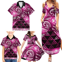 Matariki New Zealand Family Matching Summer Maxi Dress and Hawaiian Shirt NZ Niho Taniwha Maori New Year Pink Galaxy LT14 - Polynesian Pride