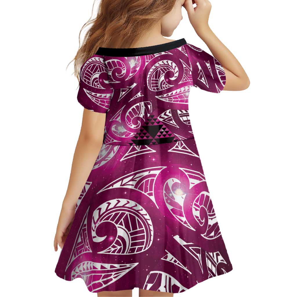 Matariki New Zealand Family Matching Tank Maxi Dress and Hawaiian Shirt NZ Niho Taniwha Maori New Year Pink Galaxy LT14 - Polynesian Pride