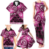Matariki New Zealand Family Matching Tank Maxi Dress and Hawaiian Shirt NZ Niho Taniwha Maori New Year Pink Galaxy LT14 - Polynesian Pride