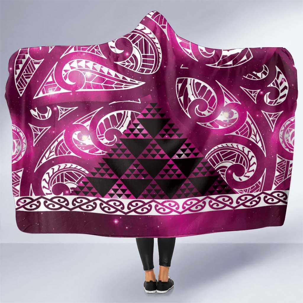 Matariki New Zealand Hooded Blanket NZ Niho Taniwha Maori New Year Pink Galaxy