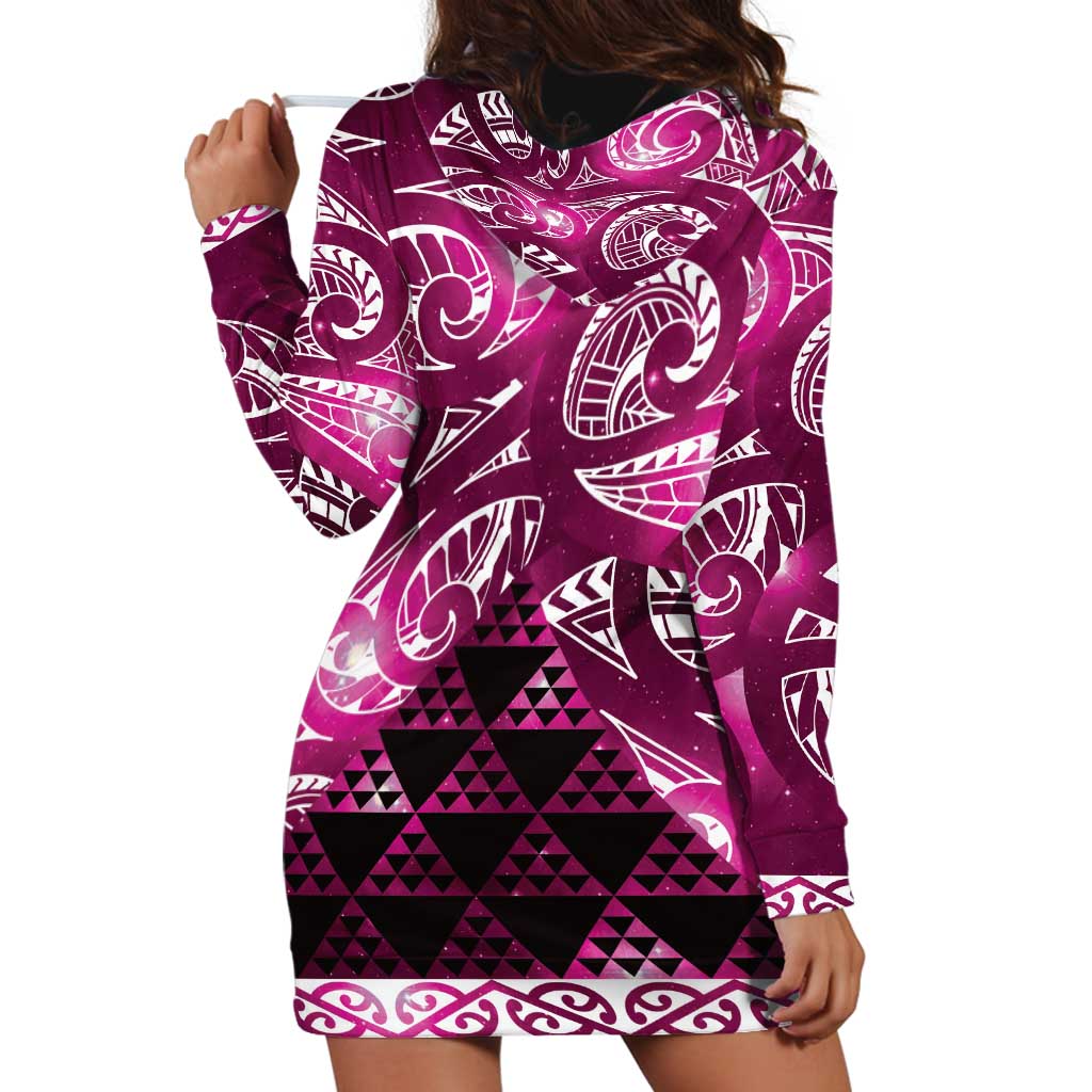 Matariki New Zealand Hoodie Dress NZ Niho Taniwha Maori New Year Pink Galaxy LT14 - Polynesian Pride