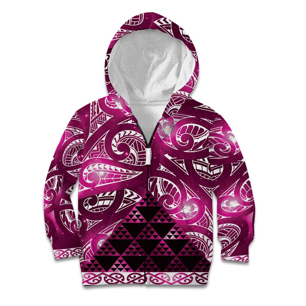 Matariki New Zealand Kid Hoodie NZ Niho Taniwha Maori New Year Pink Galaxy