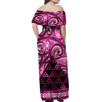 Matariki New Zealand Off Shoulder Maxi Dress NZ Niho Taniwha Maori New Year Pink Galaxy