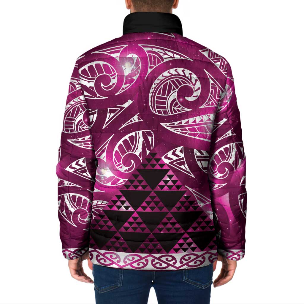 Matariki New Zealand Padded Jacket NZ Niho Taniwha Maori New Year Pink Galaxy