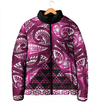 Matariki New Zealand Padded Jacket NZ Niho Taniwha Maori New Year Pink Galaxy