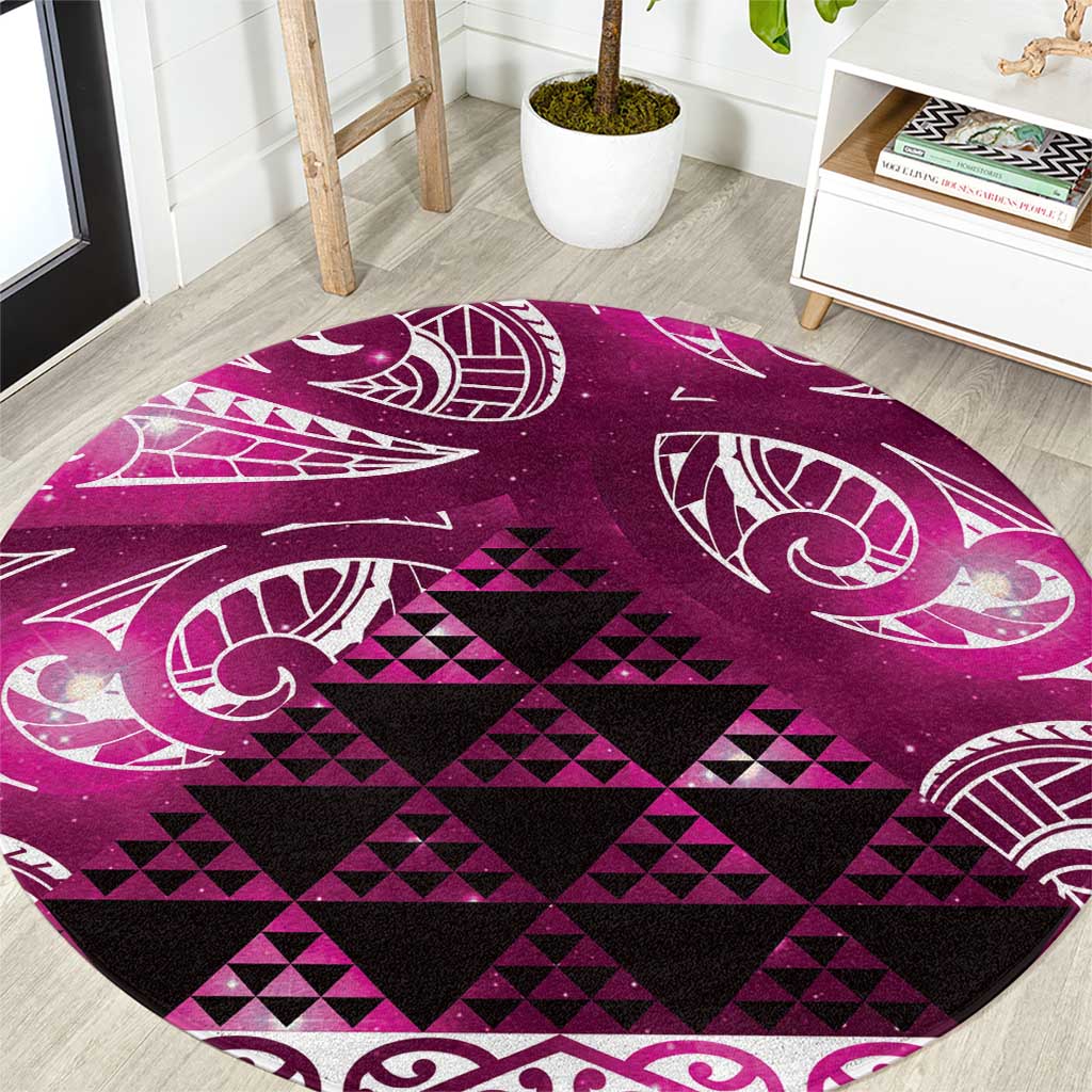 Matariki New Zealand Round Carpet NZ Niho Taniwha Maori New Year Pink Galaxy