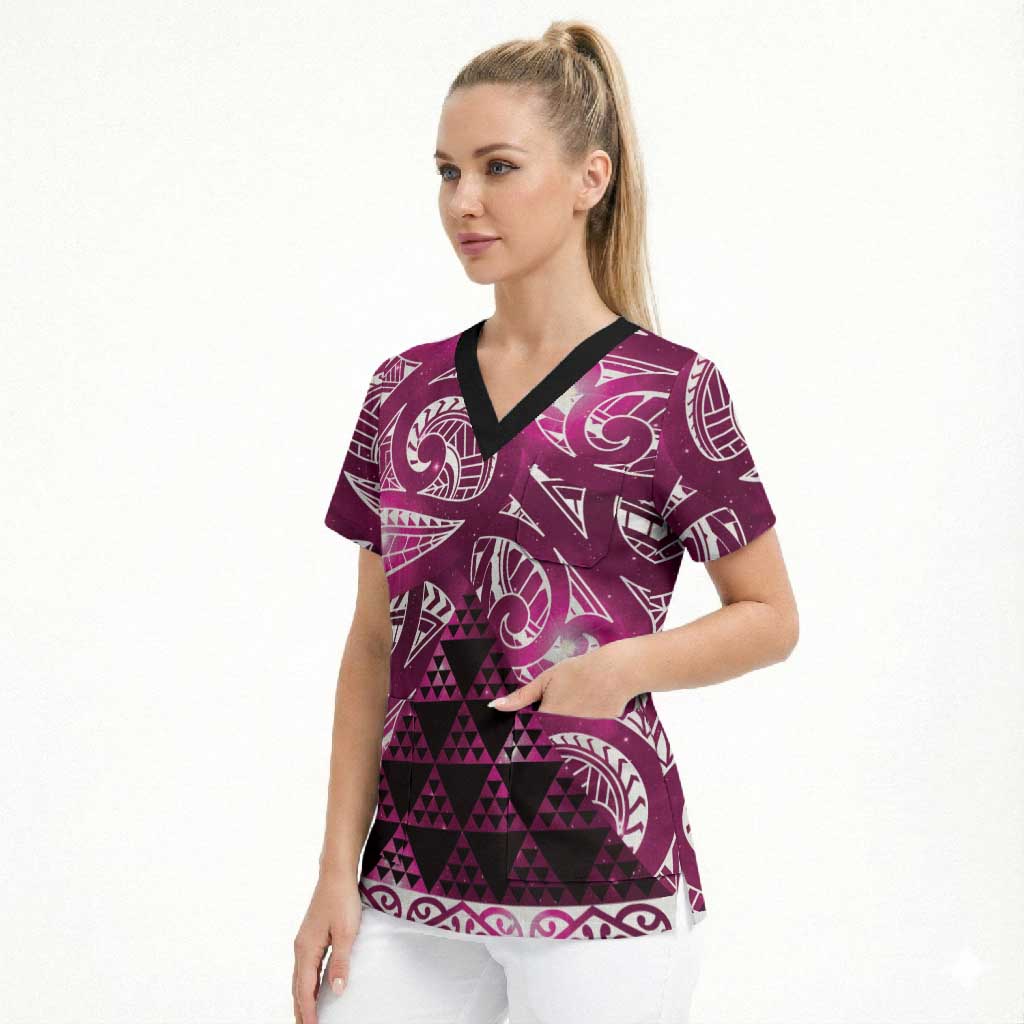 Matariki New Zealand Scrub Top NZ Niho Taniwha Maori New Year Pink Galaxy
