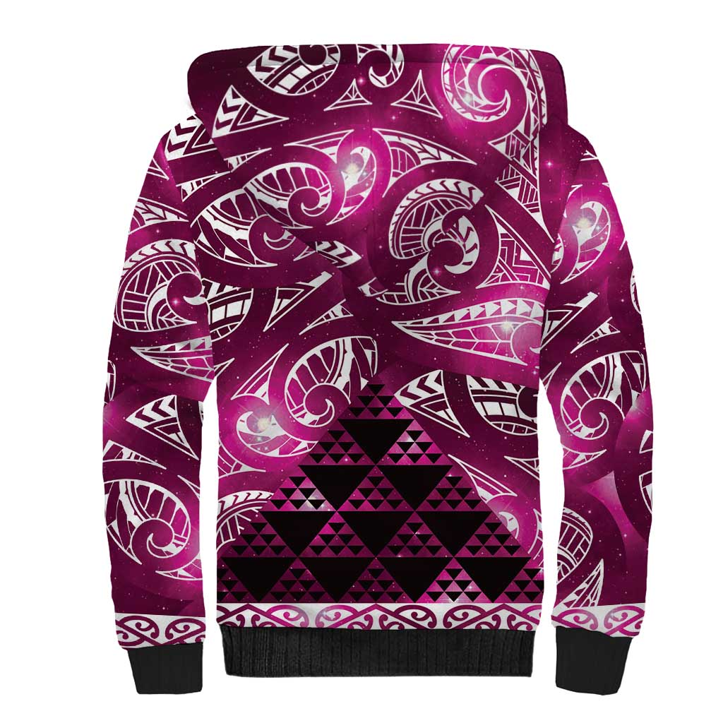 Matariki New Zealand Sherpa Hoodie NZ Niho Taniwha Maori New Year Pink Galaxy