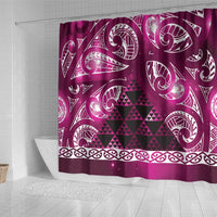 Matariki New Zealand Shower Curtain NZ Niho Taniwha Maori New Year Pink Galaxy