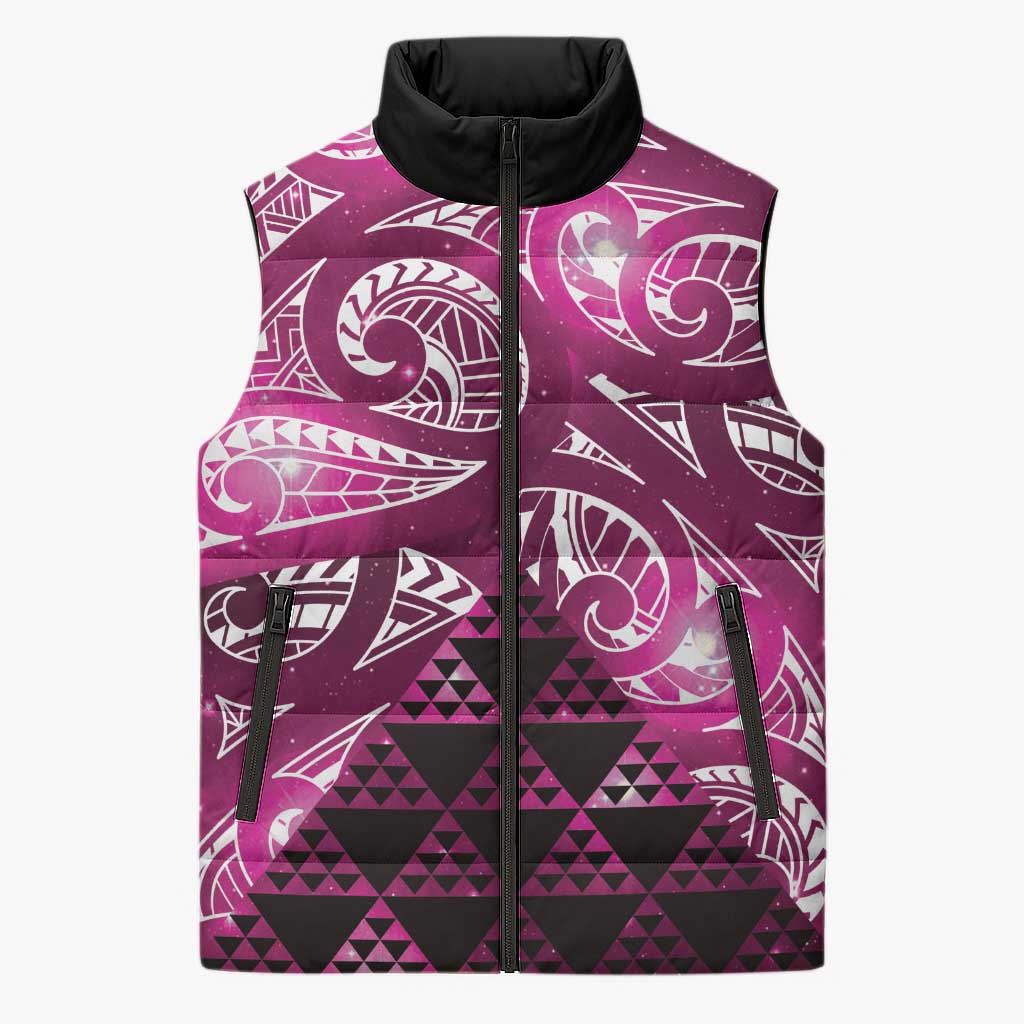 Matariki New Zealand Sleeveless Puffer Jacket NZ Niho Taniwha Maori New Year Pink Galaxy