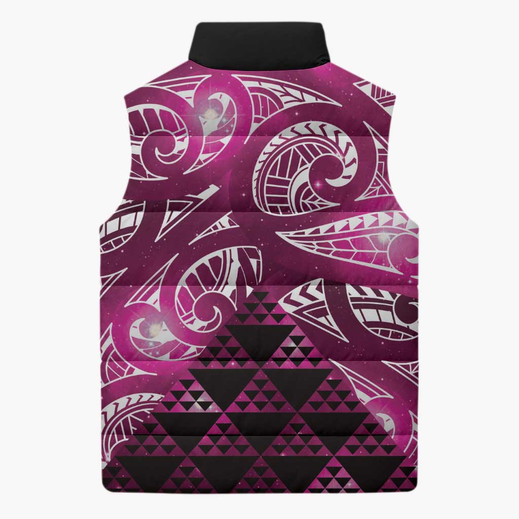 Matariki New Zealand Sleeveless Puffer Jacket NZ Niho Taniwha Maori New Year Pink Galaxy