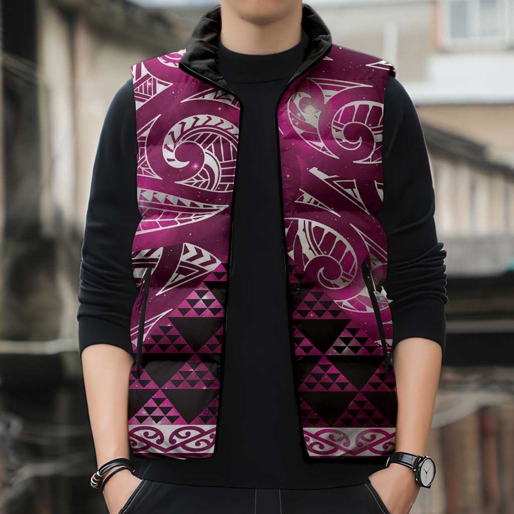 Matariki New Zealand Sleeveless Puffer Jacket NZ Niho Taniwha Maori New Year Pink Galaxy