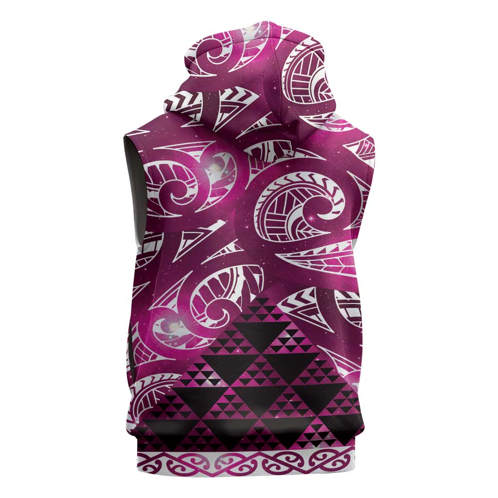 Matariki New Zealand Sleeveless Zip Hoodie NZ Niho Taniwha Maori New Year Pink Galaxy