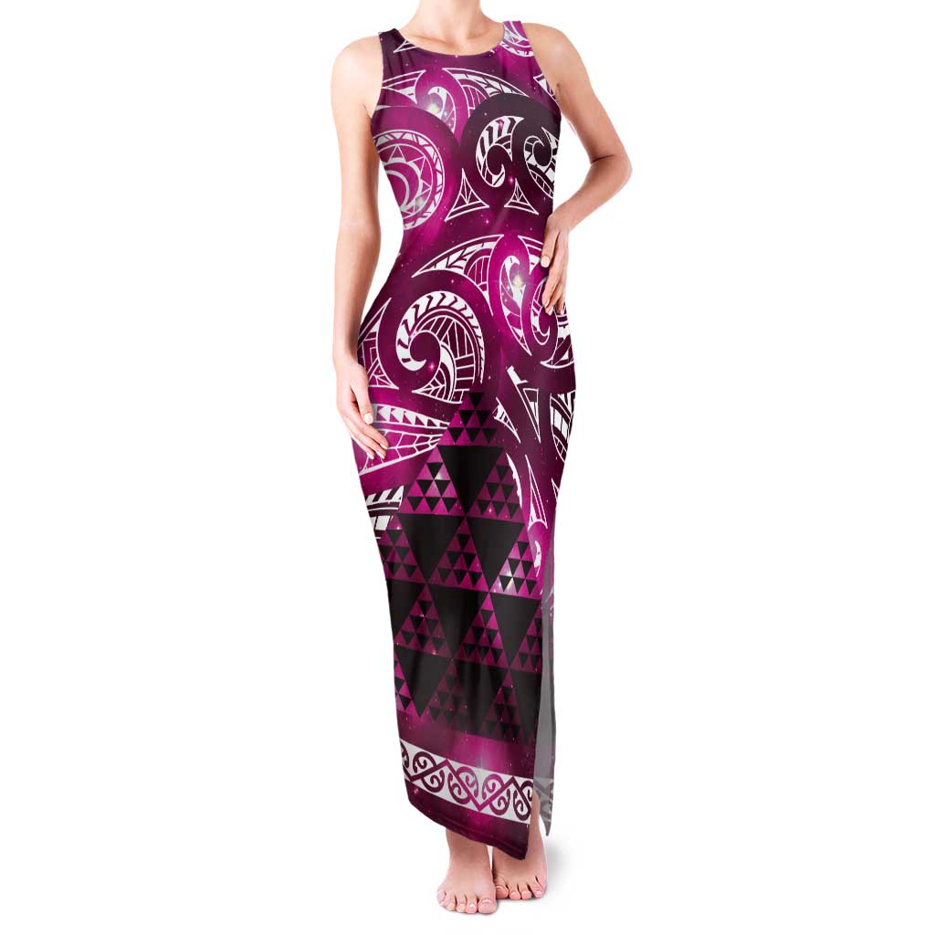 Matariki New Zealand Tank Maxi Dress NZ Niho Taniwha Maori New Year Pink Galaxy