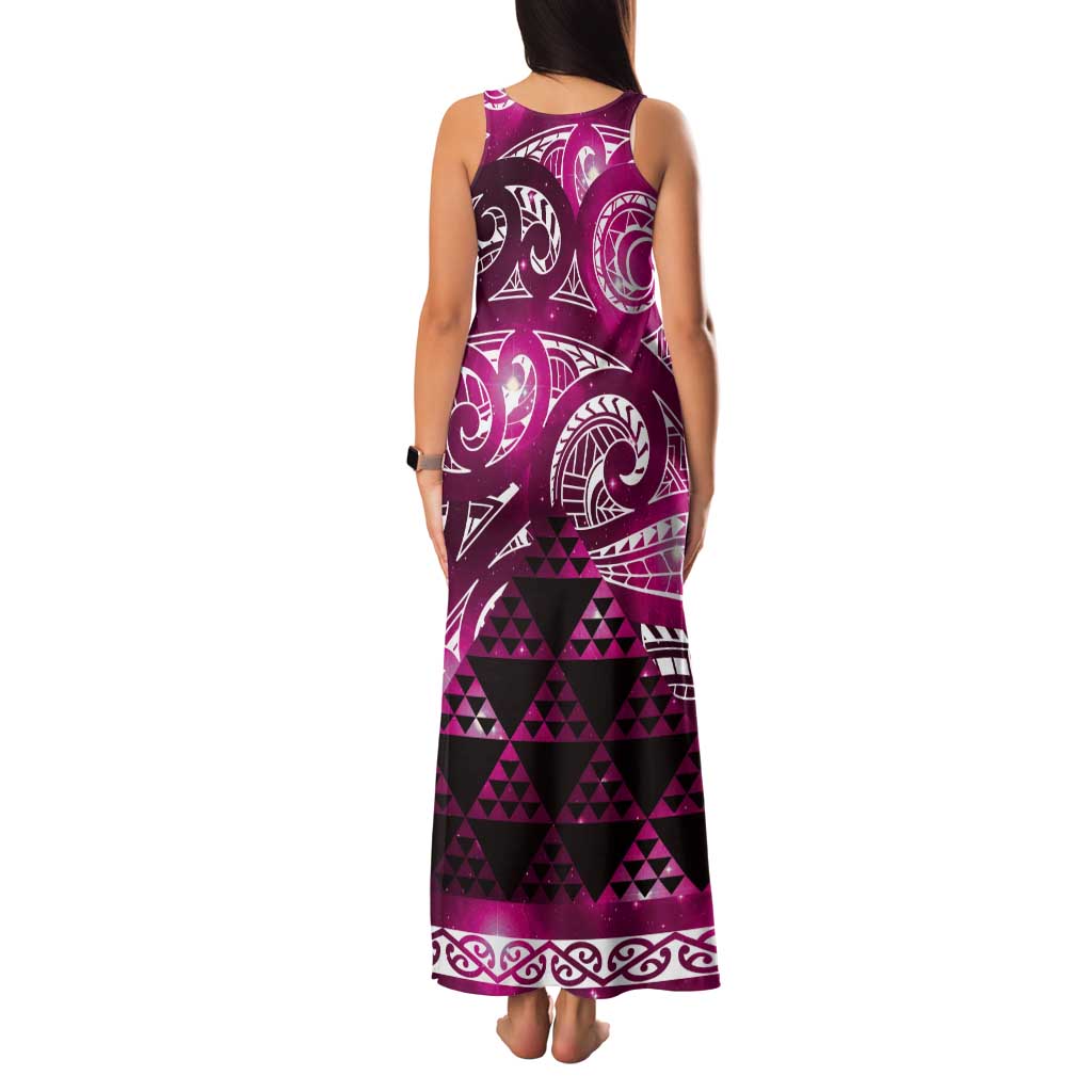 Matariki New Zealand Tank Maxi Dress NZ Niho Taniwha Maori New Year Pink Galaxy