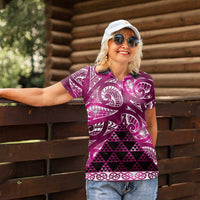 Matariki New Zealand Women Polo Shirt NZ Niho Taniwha Maori New Year Pink Galaxy LT14 - Polynesian Pride