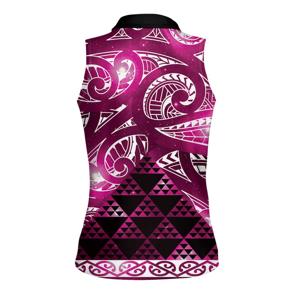 Matariki New Zealand Women Sleeveless Polo Shirt NZ Niho Taniwha Maori New Year Pink Galaxy LT14 - Polynesian Pride