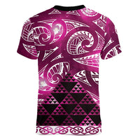 Matariki New Zealand Women V-Neck T-Shirt NZ Niho Taniwha Maori New Year Pink Galaxy LT14 - Polynesian Pride