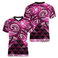 Matariki New Zealand Women V-Neck T-Shirt NZ Niho Taniwha Maori New Year Pink Galaxy LT14 - Polynesian Pride