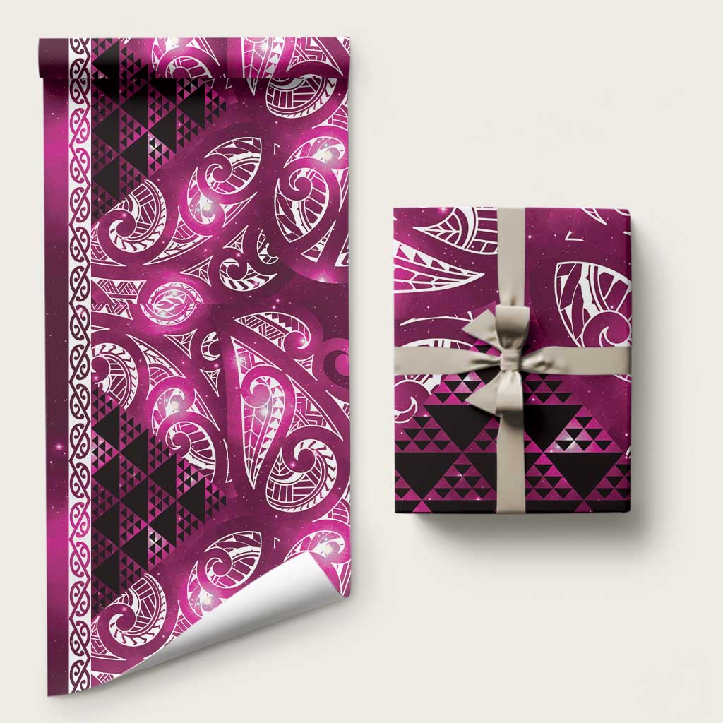 Matariki New Zealand Wrapping Paper NZ Niho Taniwha Maori New Year Pink Galaxy