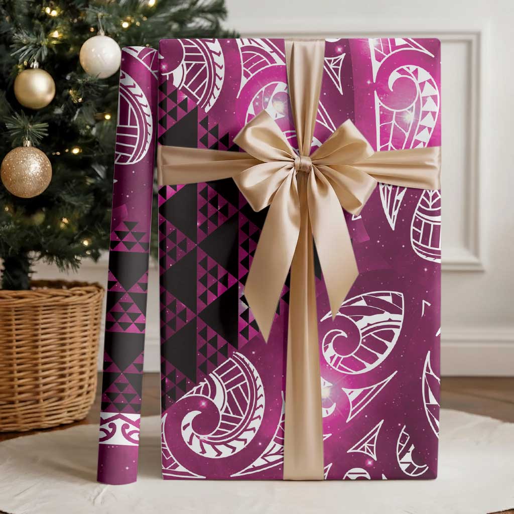 Matariki New Zealand Wrapping Paper NZ Niho Taniwha Maori New Year Pink Galaxy