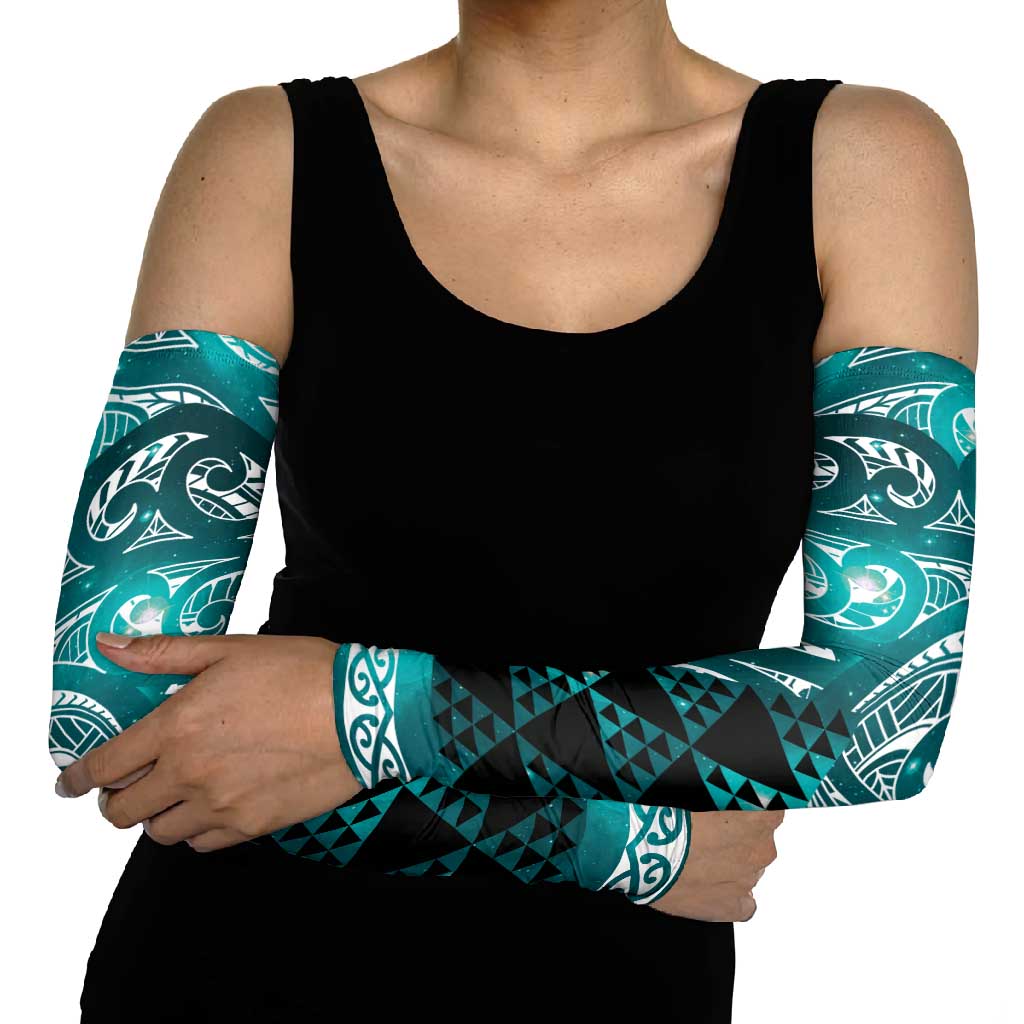 Matariki New Zealand Arm Sleeves NZ Niho Taniwha Maori New Year Cyan Galaxy