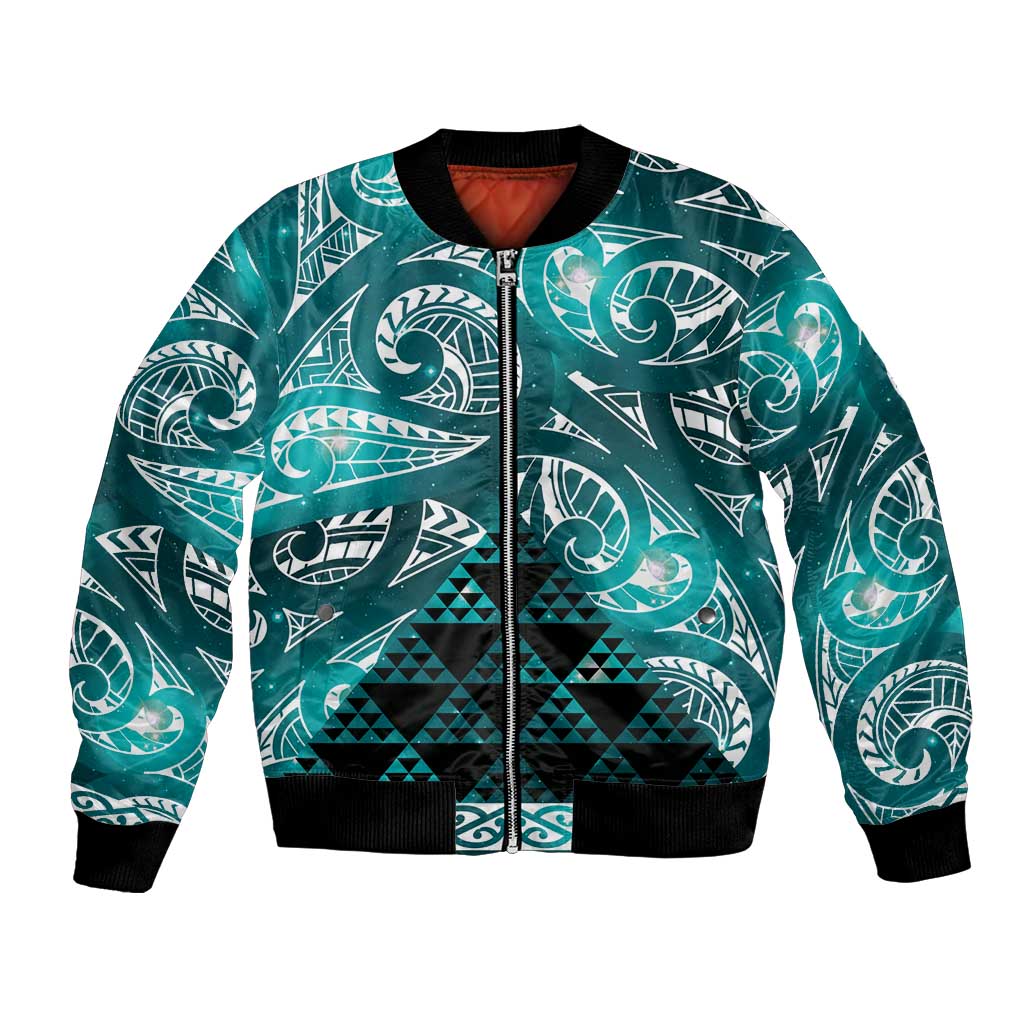 Matariki New Zealand Bomber Jacket NZ Niho Taniwha Maori New Year Cyan Galaxy