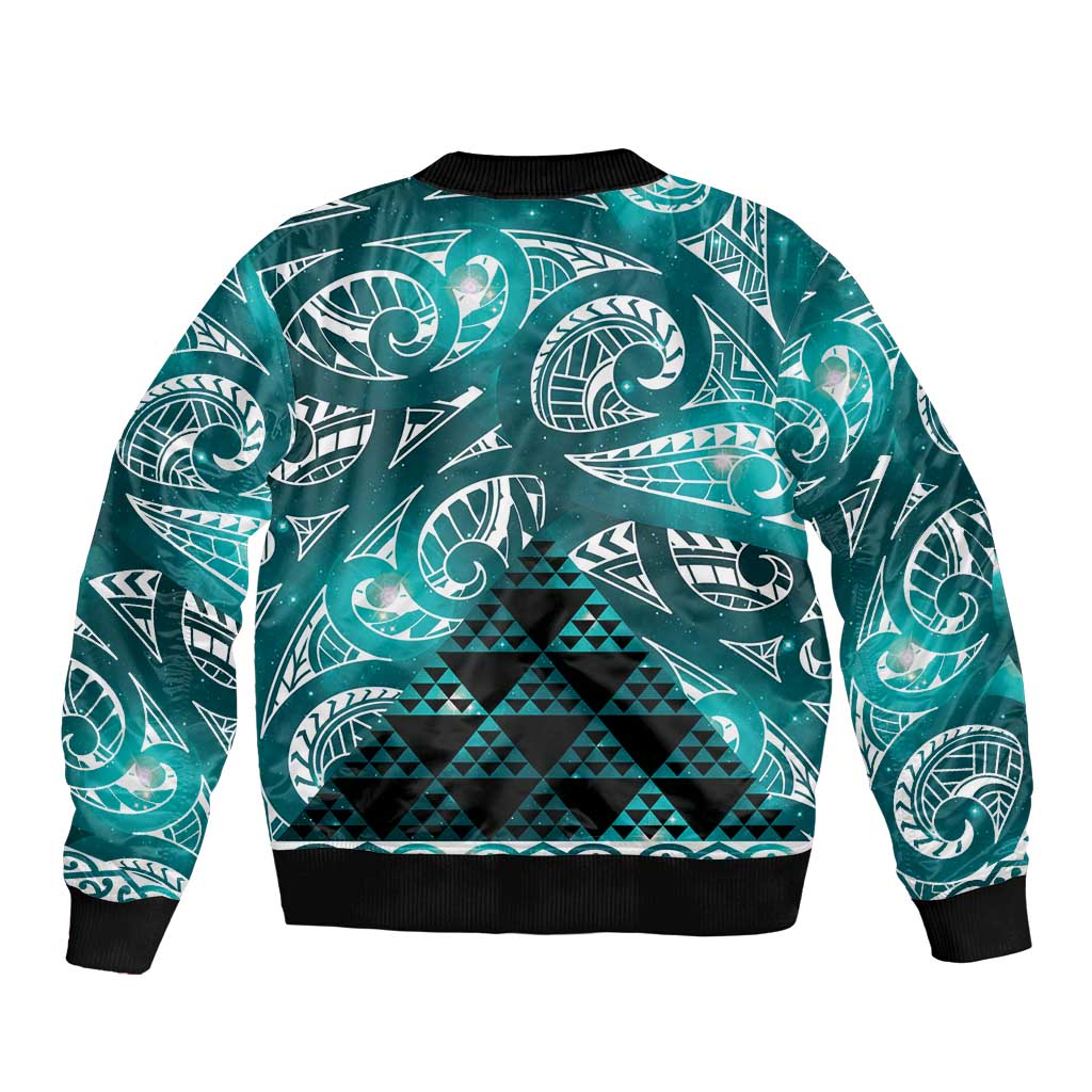 Matariki New Zealand Bomber Jacket NZ Niho Taniwha Maori New Year Cyan Galaxy