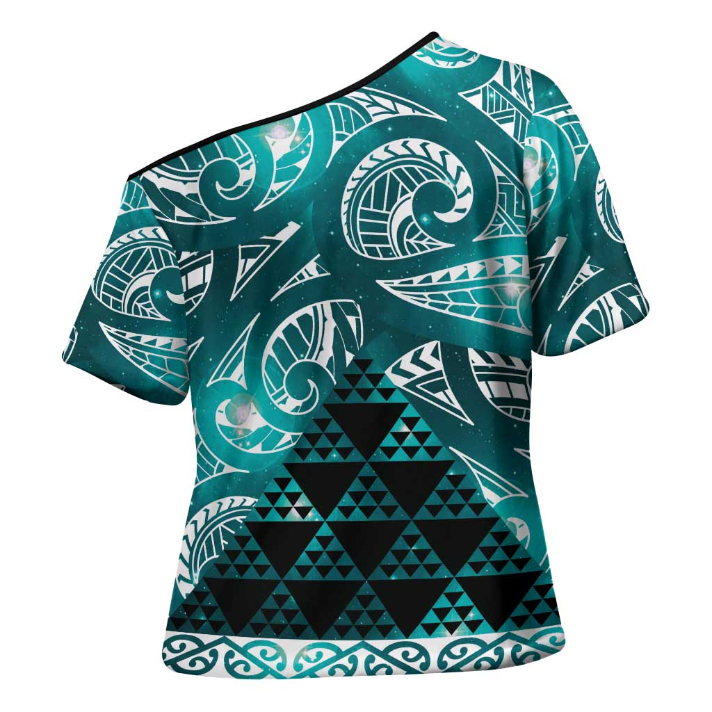 Matariki New Zealand Cross Shoulder Shirt NZ Niho Taniwha Maori New Year Cyan Galaxy LT14 - Polynesian Pride