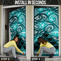 Matariki New Zealand Door Cover NZ Niho Taniwha Maori New Year Cyan Galaxy