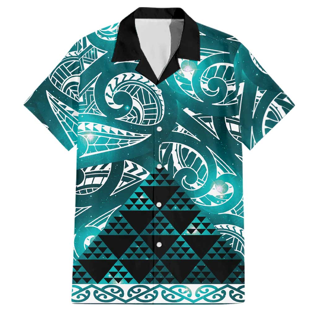 Matariki New Zealand Family Matching Long Sleeve Bodycon Dress and Hawaiian Shirt NZ Niho Taniwha Maori New Year Cyan Galaxy LT14 Dad's Shirt - Short Sleeve Cyan - Polynesian Pride