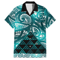 Matariki New Zealand Family Matching Long Sleeve Bodycon Dress and Hawaiian Shirt NZ Niho Taniwha Maori New Year Cyan Galaxy LT14 Dad's Shirt - Short Sleeve Cyan - Polynesian Pride