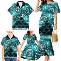 Matariki New Zealand Family Matching Mermaid Dress and Hawaiian Shirt NZ Niho Taniwha Maori New Year Cyan Galaxy LT14 - Polynesian Pride