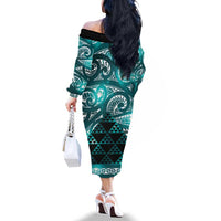 Matariki New Zealand Family Matching Off The Shoulder Long Sleeve Dress and Hawaiian Shirt NZ Niho Taniwha Maori New Year Cyan Galaxy LT14 - Polynesian Pride