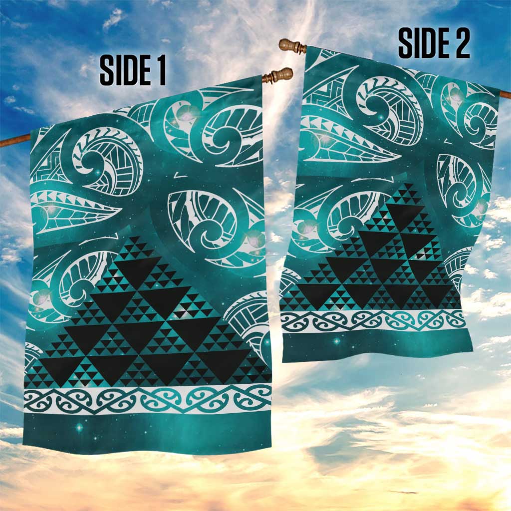 Matariki New Zealand Garden Flag NZ Niho Taniwha Maori New Year Cyan Galaxy
