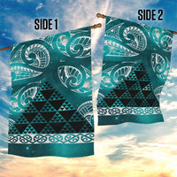 Matariki New Zealand Garden Flag NZ Niho Taniwha Maori New Year Cyan Galaxy