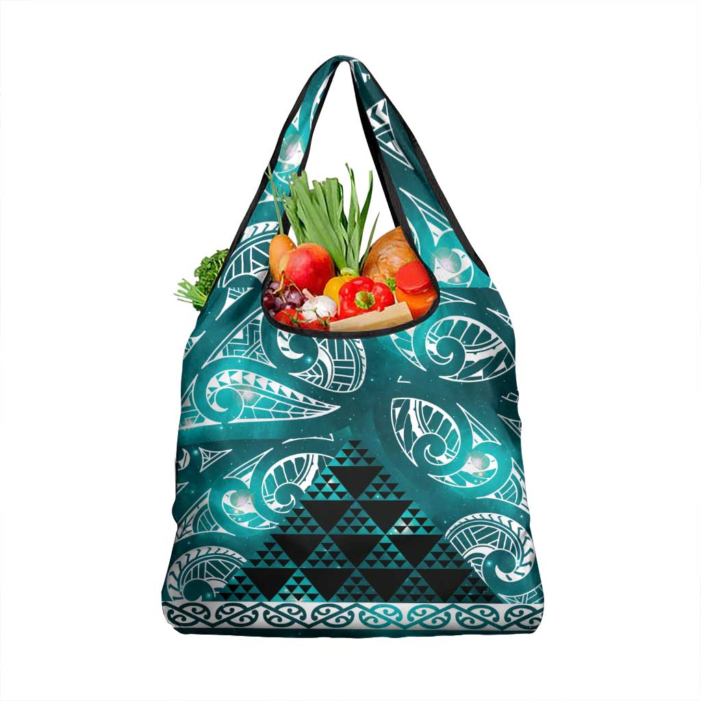 Matariki New Zealand Grocery Bag NZ Niho Taniwha Maori New Year Cyan Galaxy