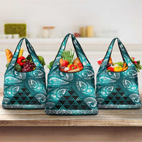 Matariki New Zealand Grocery Bag NZ Niho Taniwha Maori New Year Cyan Galaxy