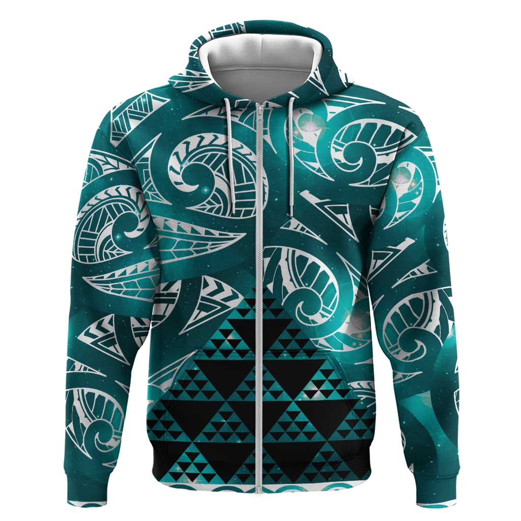 Matariki New Zealand Hoodie NZ Niho Taniwha Maori New Year Cyan Galaxy
