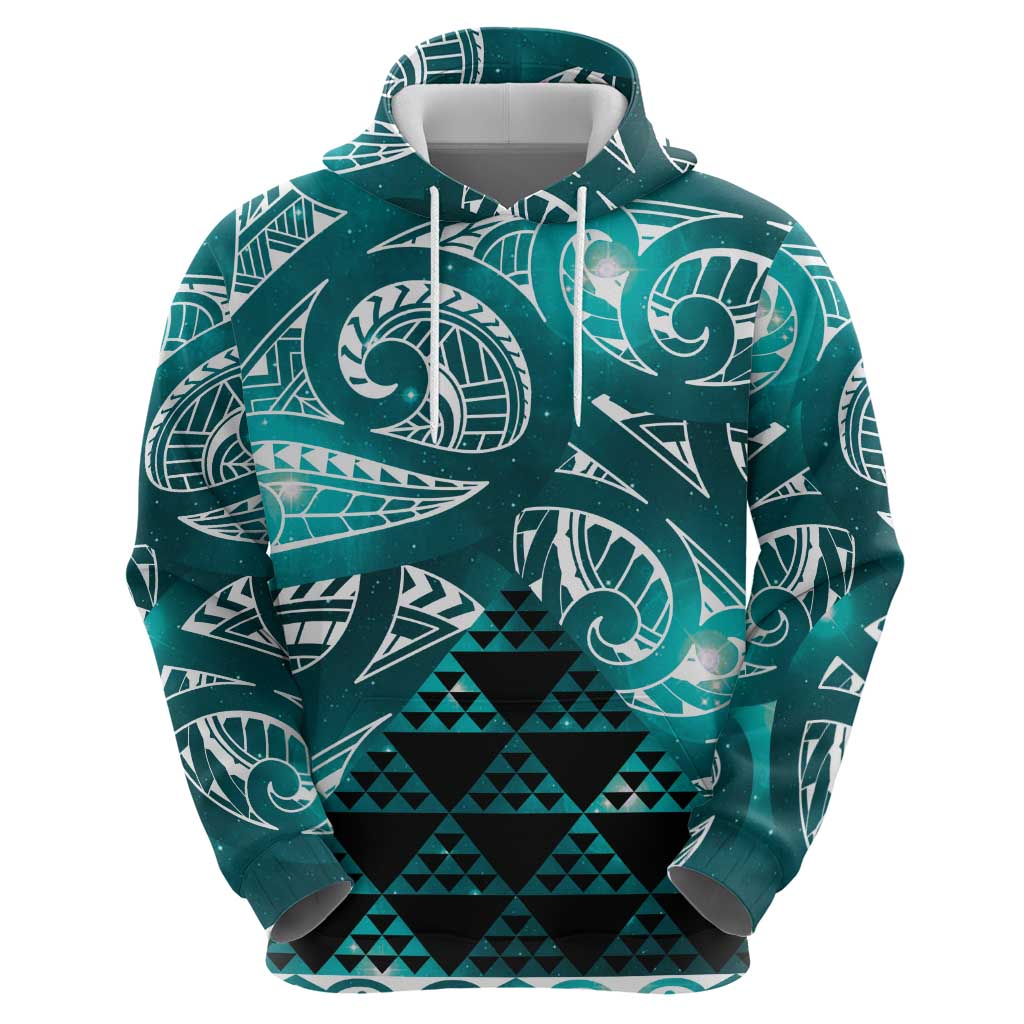 Matariki New Zealand Hoodie NZ Niho Taniwha Maori New Year Cyan Galaxy