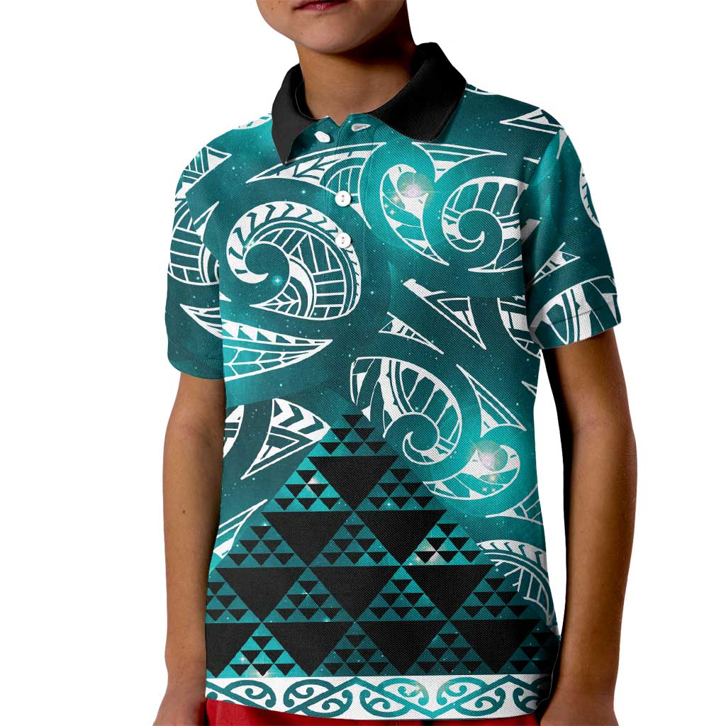 Matariki New Zealand Kid Polo Shirt NZ Niho Taniwha Maori New Year Cyan Galaxy