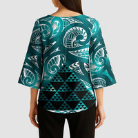 Matariki New Zealand Kimono Sleeve Blouse NZ Niho Taniwha Maori New Year Cyan Galaxy