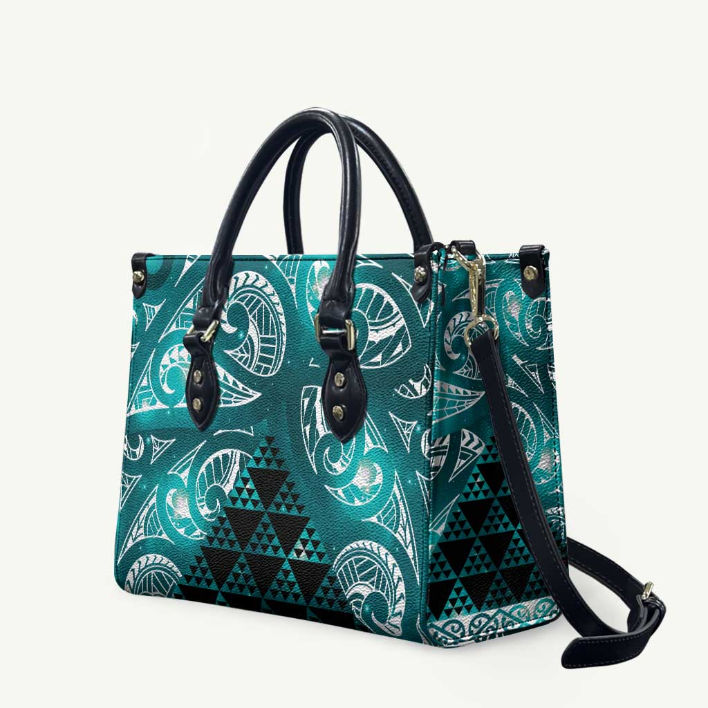 Matariki New Zealand Leather Bag NZ Niho Taniwha Maori New Year Cyan Galaxy