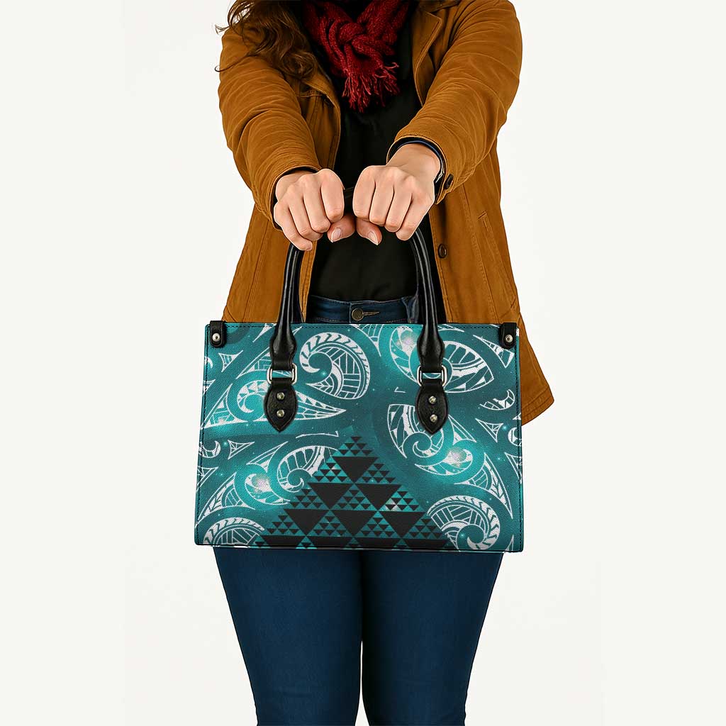 Matariki New Zealand Leather Bag NZ Niho Taniwha Maori New Year Cyan Galaxy