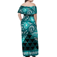 Matariki New Zealand Off Shoulder Maxi Dress NZ Niho Taniwha Maori New Year Cyan Galaxy LT14 - Polynesian Pride