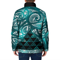 Matariki New Zealand Padded Jacket NZ Niho Taniwha Maori New Year Cyan Galaxy