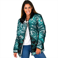 Matariki New Zealand Padded Jacket NZ Niho Taniwha Maori New Year Cyan Galaxy