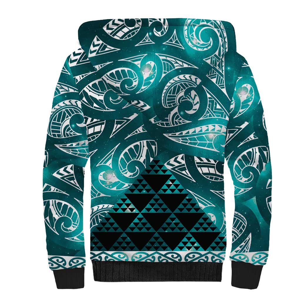 Matariki New Zealand Sherpa Hoodie NZ Niho Taniwha Maori New Year Cyan Galaxy