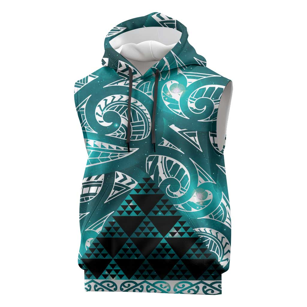 Matariki New Zealand Sleeveless Hoodie NZ Niho Taniwha Maori New Year Cyan Galaxy